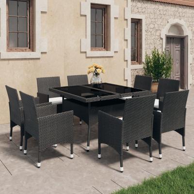 9-delige Tuinset poly rattan en glas zwart