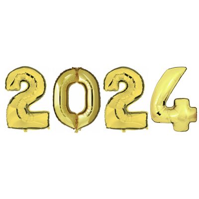 Opblaas Ballonnen - 2024 - goud - op stokje - 41 cm Opblaas Ballonnen - 2024 - goud - op stokje - 41 cm
