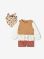 3-delige babyset 2-in-1 babytrui + short + sjaal terracotta