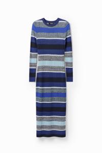 Gestreepte geribde midi-jurk - BLUE - XL