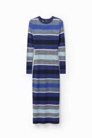 Gestreepte geribde midi-jurk - BLUE - S