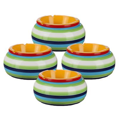 Storm asbak - 4x - gekleurd - D10 cm - aardewerk - multi kleuren - rond - buiten/binnen asbakken