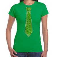 Verkleed t-shirt voor dames - stropdas glitter groen - groen - carnaval - foute party - thumbnail