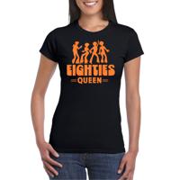 Verkleed T-shirt voor dames - eighties queen - zwart/oranje - jaren 80/80s - carnaval - thumbnail