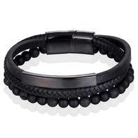 Heren armband Memphis Agaat kraal gevlochten leer Zwart - 19cm