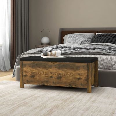 VidaXL Opbergbox met kussen 105x40x45 cm bewerkt hout gerookt eiken VidaXL Opbergbox met kussen 105x40x45 cm bewerkt hout gerookt eiken
