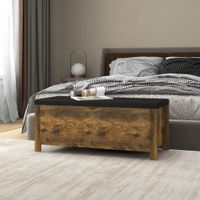VidaXL Opbergbox met kussen 105x40x45 cm bewerkt hout gerookt eiken - thumbnail