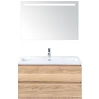 Vogue Badmeubelset 100 cm - Greeplijst in Kleur - Grey Oak - Keramische Wastafel Wit 1 Kraangat met Sence Spiegel
