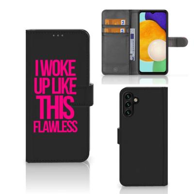 Samsung Galaxy A04s | Samsung Galaxy A13 5G Hoesje met naam Woke Up - Origineel Cadeau Zelf Maken | Portemonnee hoesje