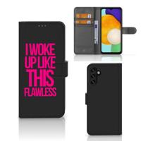 Samsung Galaxy A04s | Samsung Galaxy A13 5G Hoesje met naam Woke Up - Origineel Cadeau Zelf Maken | Portemonnee hoesje