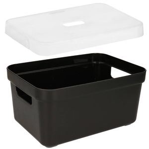 2x stuks Opbergboxen/opbergmanden zwart van 5 liter kunststof met transparante deksel - Opbergbox