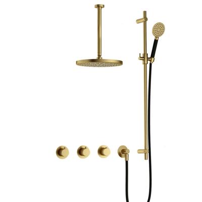 Hotbath Cobber - CB7067 - Inbouw Regendoucheset - Geborsteld Messing PVD - 2 Stopkranen - Thermostatisch - Plafondbuis 30 cm - Hoofddouche 300 mm - Ronde Handdouche 3 Standen - met M106 - Waterbesparend - V02