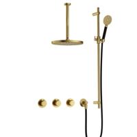 Hotbath Cobber - CB7067 - Inbouw Regendoucheset - Geborsteld Messing PVD - 2 Stopkranen - Thermostatisch - Plafondbuis 30 cm - Hoofddouche 300 mm - Ronde Handdouche 3 Standen - met M106 - Waterbesparend - V02