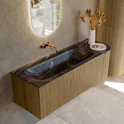 Badmeubel Mondiaz Kurve-Dlux | 135 cm cm | Meubelkleur Dusk | Wastafelkleur Lava | Solid surface | Wasbak links zijde spoelbak | Zonder kraangat(en)