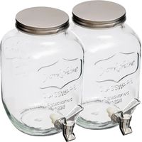 2x stuks glazen drank dispenser - 8 liter - met metalen kraantje en schroefdeksel - thumbnail