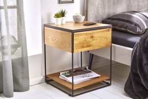 industrieele bijzettafel SCORPION 40cm wild eiken nachtkastje met lade - 39709