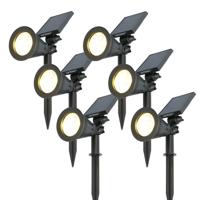 Set van 6 Bend PIR solar prikspots - Bewegingssensor en schemerschakelaar - 3000K warm wit - 2 lichtstanden - 300 lumen - 6-9 uur brandtijd - IP65 waterdicht
