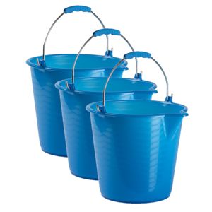 3x stuks huishoud schoonmaak emmers kunststof blauw 9 liter inhoud 30 x 26 cm