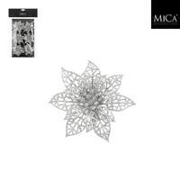 Mica Decorations Clip Poinsettia 1x8 cm 6 Stuks Zilver