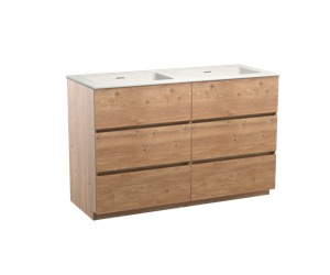 Storke Edge staand badmeubel 130 x 52 cm ruw eiken met Mata dubbele wastafel in mat witte solid surface