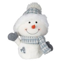 Pluche decoratie sneeuwpop - 27 cm - blauw - met sjaal en muts - thumbnail