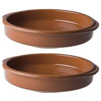 Set van 2x stuks tapas ovenschaal/serveerschaal 1,2 liter rond terracotta 23 cm