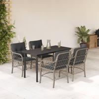 5-delige Tuinset met kussens poly rattan lichtgrijs