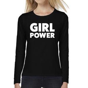 Dames fun text t-shirt long sleeve Girl Power zwart 2XL  -