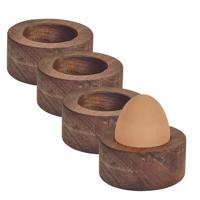 Home deco factory eierdop - 4x - acacia hout - donkerbruin - rond - 6,5 x 6,5 cm