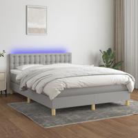 Boxspring met matras en LED stof lichtgrijs 140x190 cm