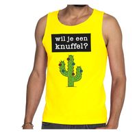 Wil je een Knuffel tekst tanktop / mouwloos shirt geel heren - thumbnail