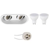 LED Inbouw Spot Set - Dubbel Ovaal - Mat Wit - 4W - 4200K - Kantelbaar