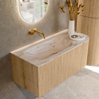 Badmeubel Mondiaz Kurve-Dlux | 105 cm | Meubelkleur Oak | Wastafelkleur Nata | Solid surface | Wasbak linker zijde spoelbak | Zonder kraangat(en)