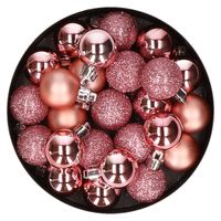 20x stuks kleine kerstballen 3 cm roze kunststof mat/glans/glitter - Kerstbal - thumbnail