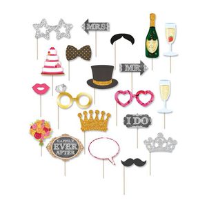 Henbrandt bruiloft foto prop set - 20x stuks - glitter - trouwen/trouwerij - photo booth accessoires - Fotoprops