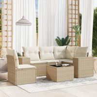 6-delige Loungeset met kussens poly rattan beige