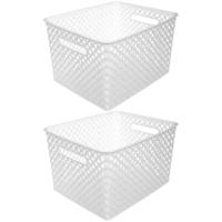 5Five Opbergmand/box van kunststof - 2x - wit - 30 x 37 x 21 cm - 19 liter