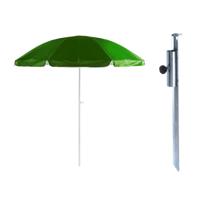 Parasol met metalen grondharing - groen - polyester - Dia 200 cm - verstelbaar