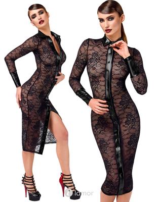 * NOIR handmade Noirelle Kanten Midi Jurk met Knopen, F376
