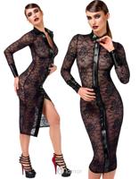 * NOIR handmade Noirelle Kanten Midi Jurk met Knopen, F376