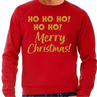 Foute Kersttrui/sweater voor heren - hohoho Merry Christmas - rood - glitter goud - thumbnail