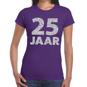 25 jaar zilver glitter verjaardag/jubileum shirt paars dames