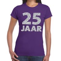 25 jaar zilver glitter verjaardag/jubileum shirt paars dames