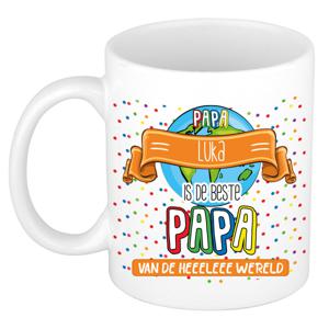 Naam mok papa Luka - wit - de beste - keramiek - 300 ml - Vaderdag/verjaardag