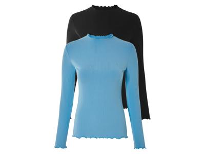 esmara 2 dames shirts (Zwart/blauw, XS (32/34))