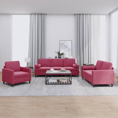 3-delige Loungeset met kussens fluweel wijnrood