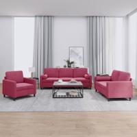 3-delige Loungeset met kussens fluweel wijnrood