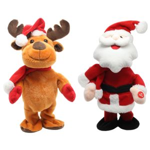 Kerstman en rendier pop dansend 30 cm bewegende kerstfiguren/kerstpoppen