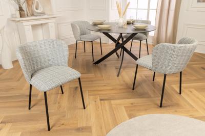 Design Stoel LYON Blauw Geruite Bouclé Zwart Metalen Poten - 44959
