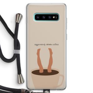 Aggressively drinks coffee: Samsung Galaxy S10 Plus Transparant Hoesje met koord